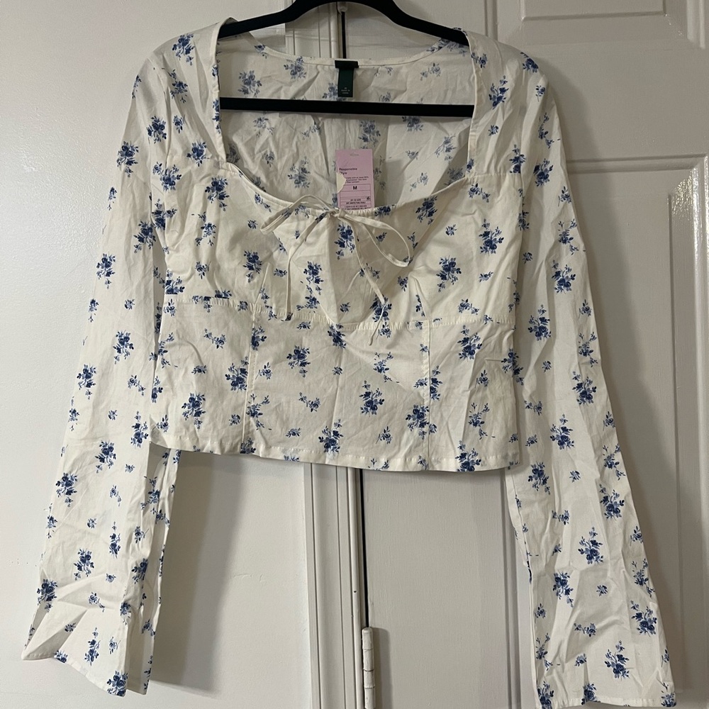 Target White and Blue Floral Blouse